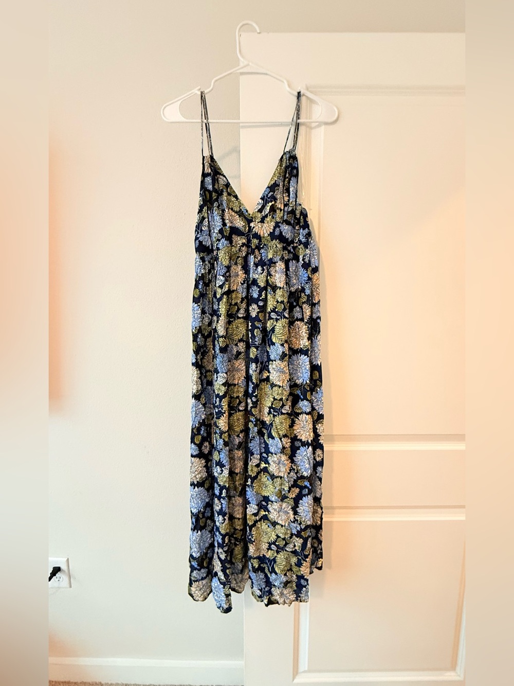 Blush Navy Floral Maxi Slip Dress with Blue & Green Accents - Picture 1 of 7